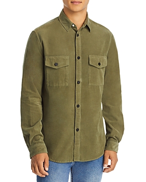 Frame Micro Corduroy Flap Pocket Long Sleeve Shirt In Military Green
