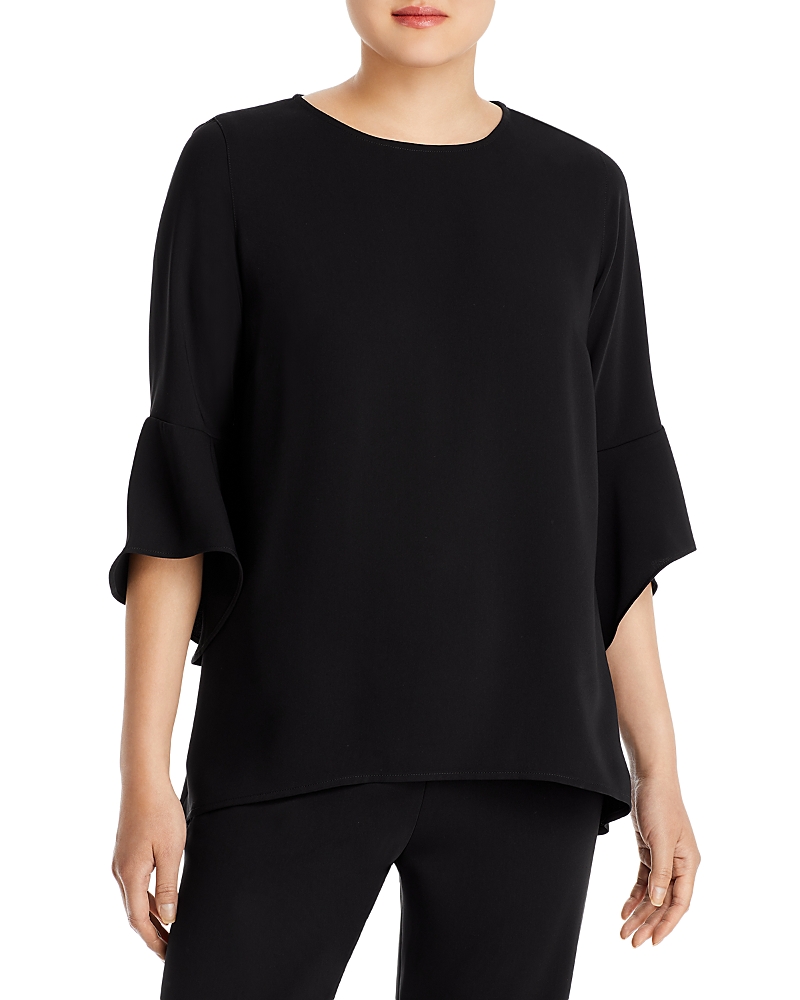 Caroline Rose Julia Crepe Bell-sleeve Tunic In Black