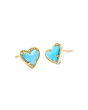 Kendra Scott Ari Heart Stud Earrings In Gold Light Blue Magnesite