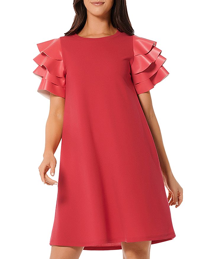Gracia Faux Leather Tiered Sleeve Dress Bloomingdale's
