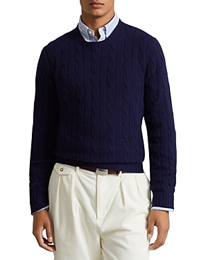 Shop Polo Ralph Lauren Cashmere Cable Knit Crewneck Sweater In Bright Navy
