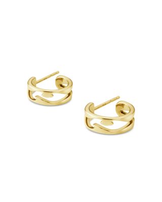 18K Yellow Gold Open Pattern Small Hoop Earrings