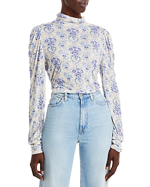 Loveshackfancy Loceshackfancy Vienna Floral Print Mock Neck Top In Frosted Shores