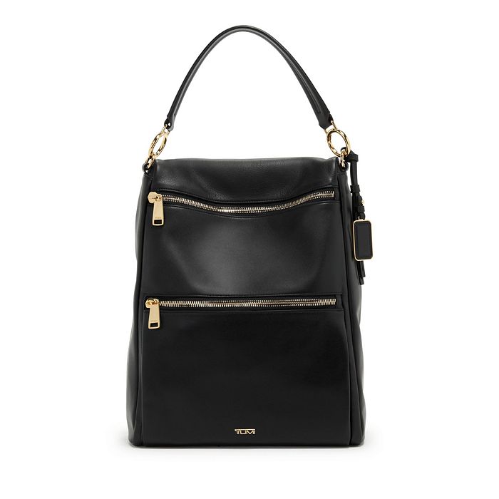 Shop Tumi Voyageur Liv Leather Backpack Tote In Black