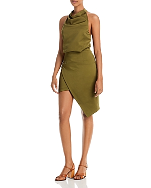 Elliatt Camo Asymmetrical Hem Dress In Khaki