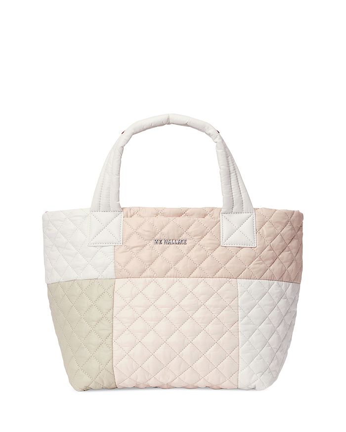 Mz Wallace Small Metro Tote Deluxe In Sand Patchwork/silver