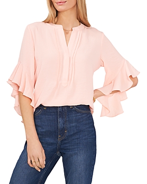 Vince Camuto Ruffle Sleeve Split Neck Top In Soft Peony