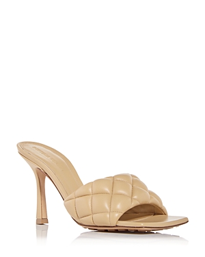 Bottega Veneta Squared Toe Stiletto Heel Leather Sandals In Cane Sugar