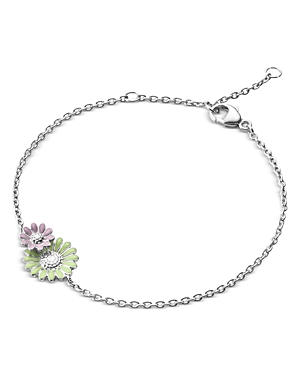 Shop Georg Jensen Sterling Silver Daisy Enamel Flower Bracelet In Green/pink