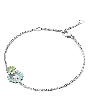 Shop Georg Jensen Sterling Silver Daisy Enamel Flower Bracelet In Blue/green