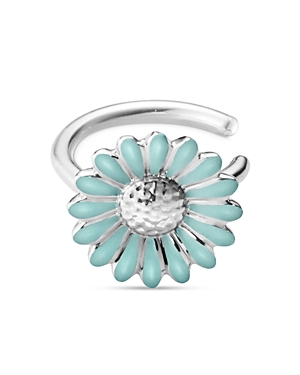 Shop Georg Jensen Sterling Silver Daisy Enamel Flower Small Ear Cuff In Blue/silver