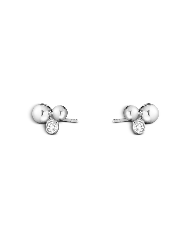 Georg Jensen Sterling Silver Moonlight Grapes Diamond Bezel Ball Cluster Stud Earrings In Silver