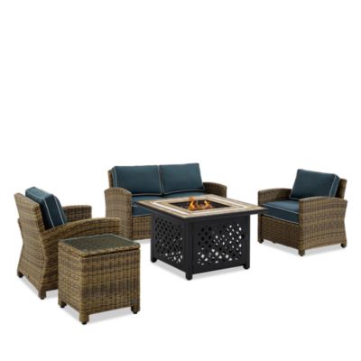 Crosley - Bradenton 5 Piece Outdoor Wicker Conversation Set with Fire Table