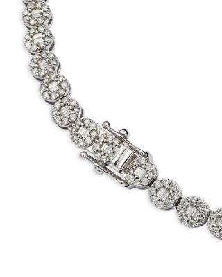 Diamond Round & Baguette Collar Necklace in 14K White Gold, 10.50 tcw 