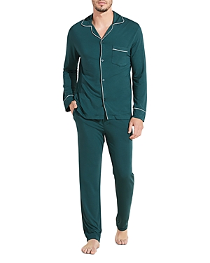 Eberjey 2-piece William Piped Trim Pajama Set In Evergreen/ivory