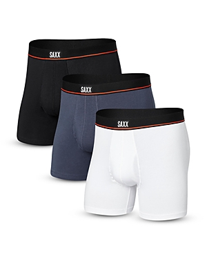 Shop Saxx Non-stop Cotton Stretch Boxer Briefs, Pack Of 3 In Black/deep Navy/white