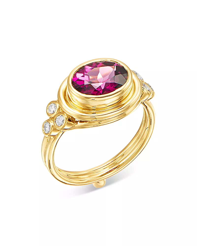 Temple St. Clair 18K Yellow Gold Classic Pink Tourmaline & Diamond Bezel Ring