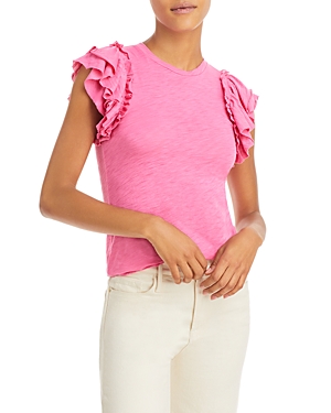 Goldie Double Ruffled Sleeve Cotton Tee In Azelea Pink