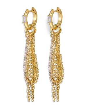 Luv Aj Rossi Chain Drop Cubic Zirconia Hoop Earrings in 14K Gold Plated