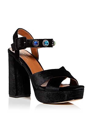 Kurt Geiger Octavia Rhinestone-embellished Velvet Platform Sandals In Charcoal