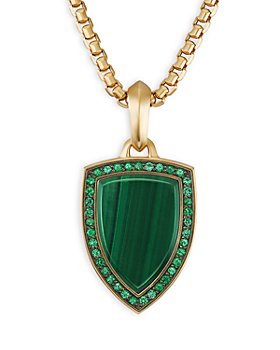 David Yurman - Shield Amulet in 18K Yellow Gold with Malachite and Pavé Emeralds
