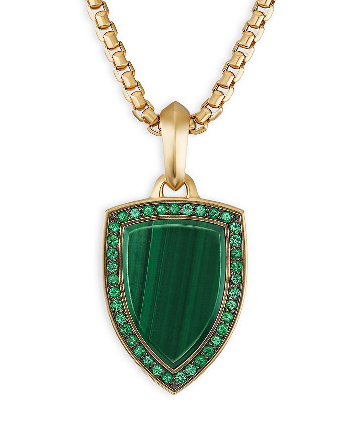David Yurman - Shield Amulet in 18K Yellow Gold with Malachite and Pav&eacute; Emeralds