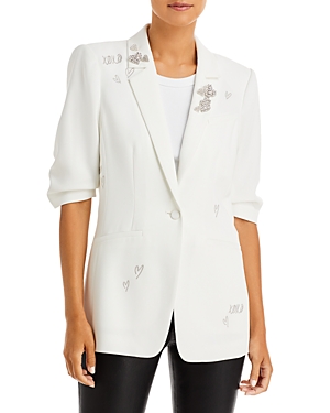 Cinq À Sept Cinq A Sept Khloe Xoxo Embellished Elbow Sleeve Blazer In Ivory/pale Star