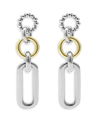 18K Yellow & Sterling Silver Signature Caviar Link Drop Earrings