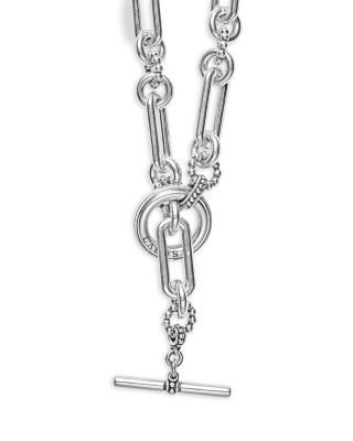 Sterling Silver Signature Caviar Mixed Link Statement Necklace, 18"