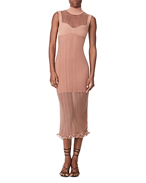 Herve Leger Sheer Layered Midi Dress In Hazel