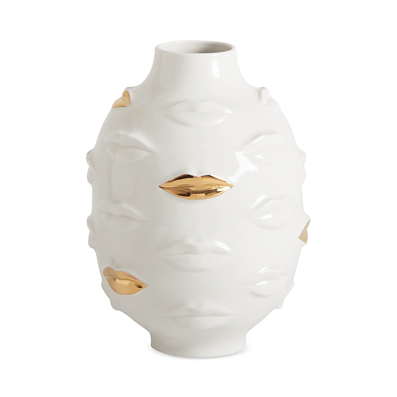Jonathan Adler White Gilded Gala Round Porcelain Vase In White