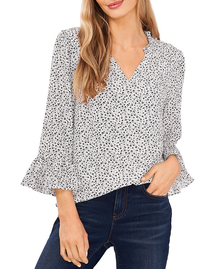 CeCe Floral Ruffled V Neck Blouse Bloomingdale's
