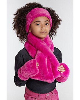 Apparis - Unisex Abby Pink Faux Fur Scarf, Headband & Fingerless Gloves Set
