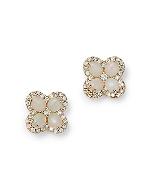 Bloomingdale's Opal & Diamond Clover Stud Earrings In 14k Yellow Gold - 100% Exclusive In Opal/gold