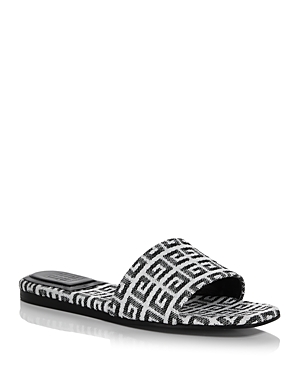 Givenchy Women's 4g Embroidered Raffia Flat Sandals In Black/white