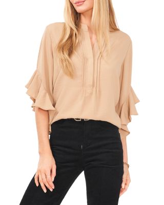 VINCE CAMUTO Split Neck Ruffle Sleeve Blouse Bloomingdale s