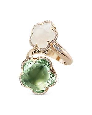 Pasquale Bruni 18k Rose Gold Bon Ton Diamond, Prasiolite & White Quartz Dolce Vita Ring In Green/rose Gold