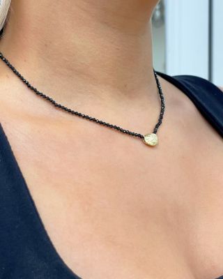 14K Gold Plated Sterling Silver & Onyx Molten Bead Necklace, 14" - 16"