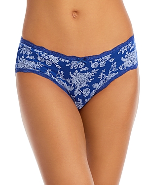 Aqua Lace Trim Printed Thong - 100% Exclusive In Navy Rose Toile