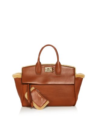 Ferragamo - The Studio Leather & Shearling Lined Satchel
