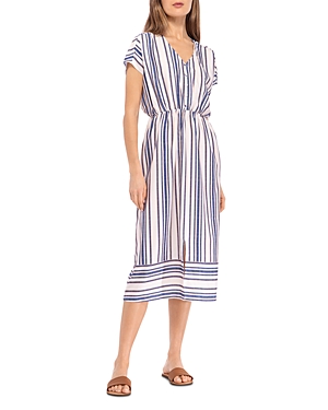 B Collection By Bobeau Stripe Midi Dress In Ivory/navy