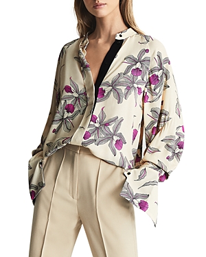 Reiss Tilly Orchid Print Blouse In Neutral/pink