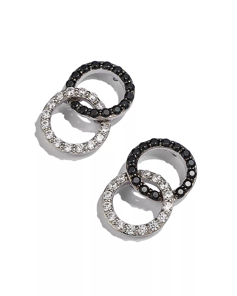 White & Black Diamond Double O Earrings in 14K White Gold, 0.50 tcw - 150th Anniversary Exclusive