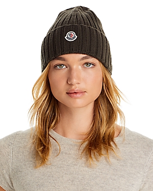 Moncler Ribbed-knit Virgin Wool Beanie In Green