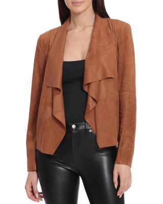 Bagatelle Faux-suede Drape-front Jacket In Sienna