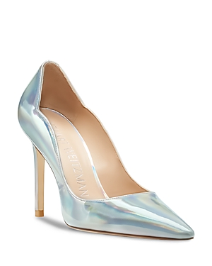 Stuart Weitzman Women's Stuart Pointed Toe Scalloped Edge High Heel Pumps In Silver