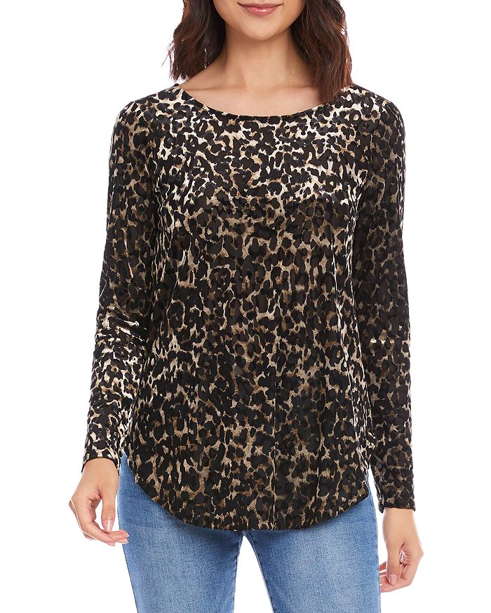 KAREN KANE Womens Brown Animal Print Long Sleeve Jewel Neck Above The Knee Fit + Flare Dress main image 1