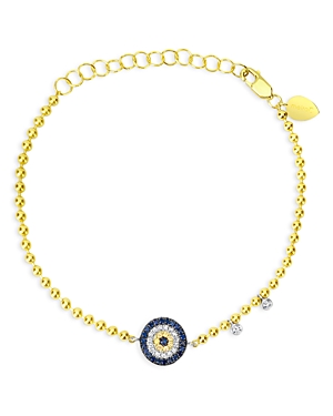 Meira T 14K White & Yellow Gold Multicolor Sapphire & Diamond Evil Eye Beaded Bracelet
