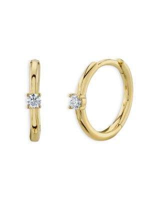 Moon & Meadow - 14K Yellow Gold Diamond Bezel Huggie Hoop Earrings - Exclusive