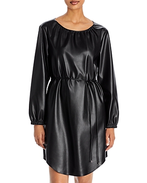 Hugo Boss Faux-leather Belted Dress In Black